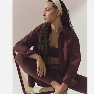 Athleta Maroon mid day relax Button-Up Shirt